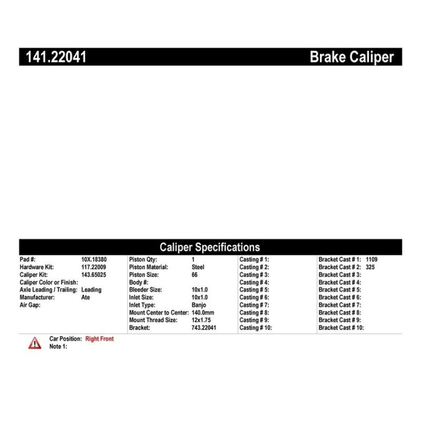 CENTRIC PARTS 141.22041 Centric Semi-Loaded Brake Caliper