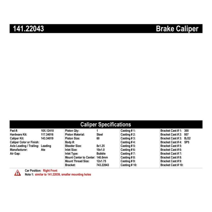 CENTRIC PARTS 141.22043 Centric Semi-Loaded Brake Caliper