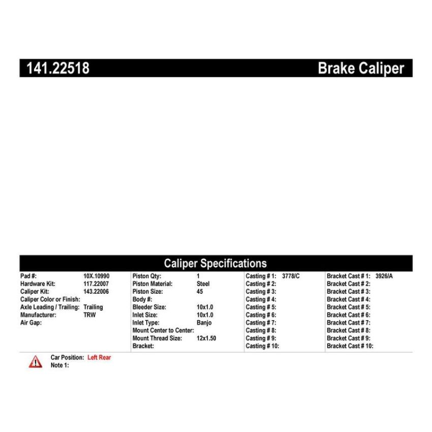 CENTRIC PARTS 141.22518 Centric Semi-Loaded Brake Caliper