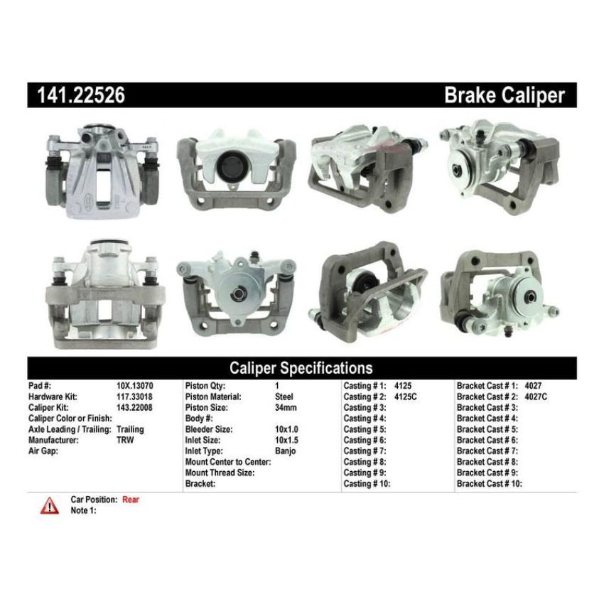 CENTRIC PARTS 141.22526 Centric Semi-Loaded Brake Caliper EPB