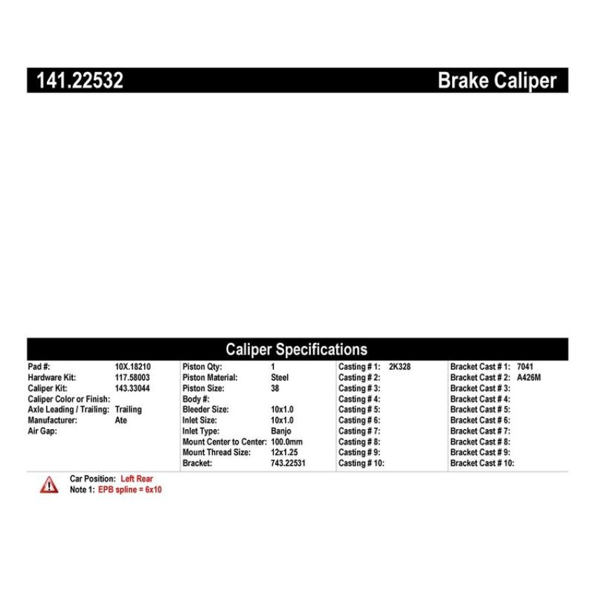 CENTRIC PARTS 141.22532 Centric Semi-Loaded Brake Caliper EPB