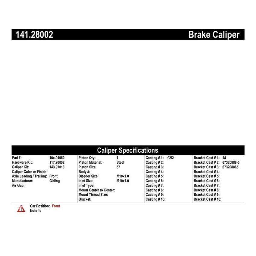 CENTRIC PARTS 141.28002 Centric Semi-Loaded Brake Caliper