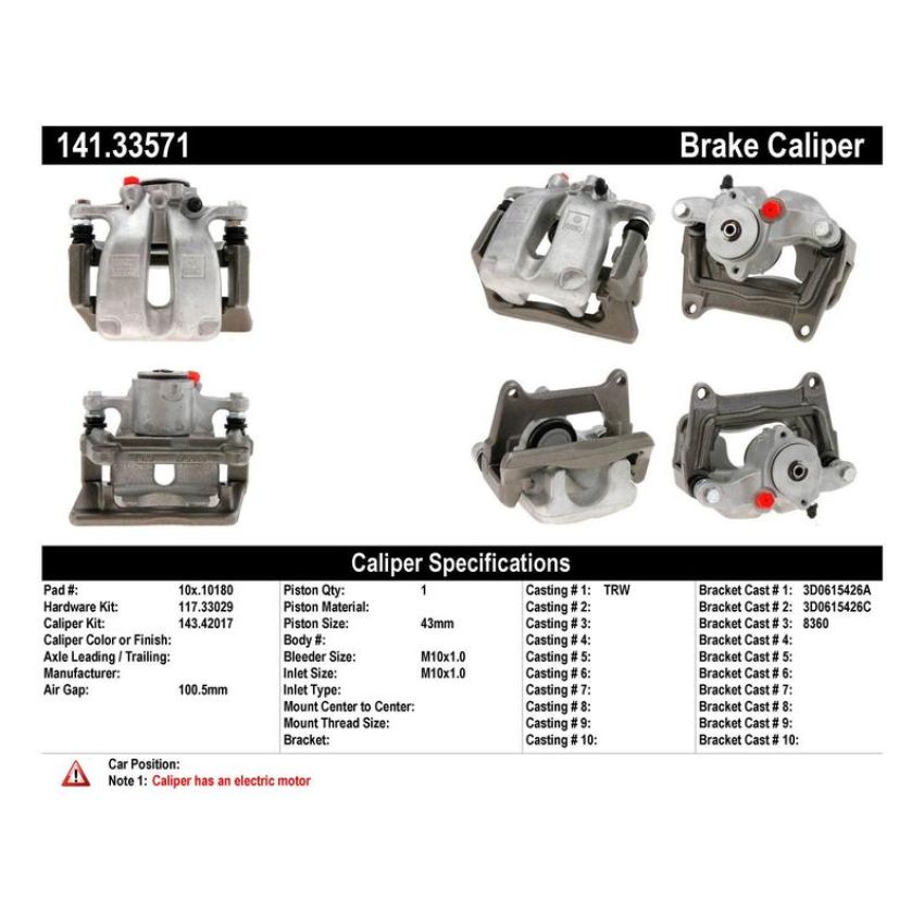 CENTRIC PARTS 141.33571 Centric Semi-Loaded Brake Caliper EPB