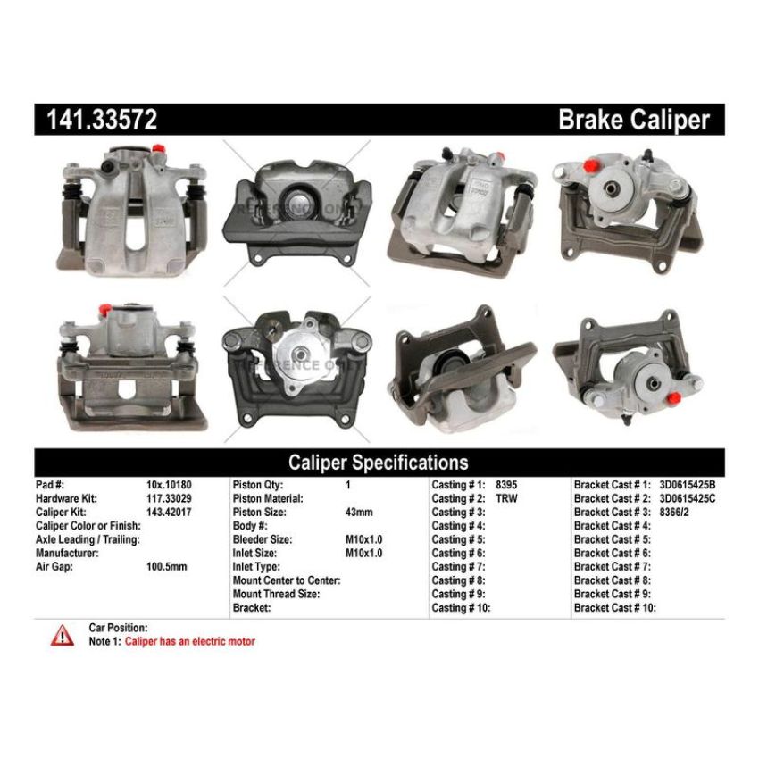 CENTRIC PARTS 141.33572 Centric Semi-Loaded Brake Caliper EPB