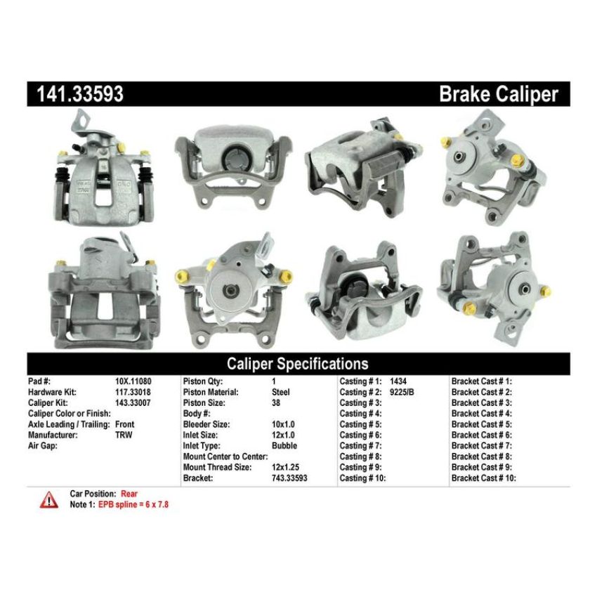 CENTRIC PARTS 141.33593 Centric Semi-Loaded Brake Caliper EPB