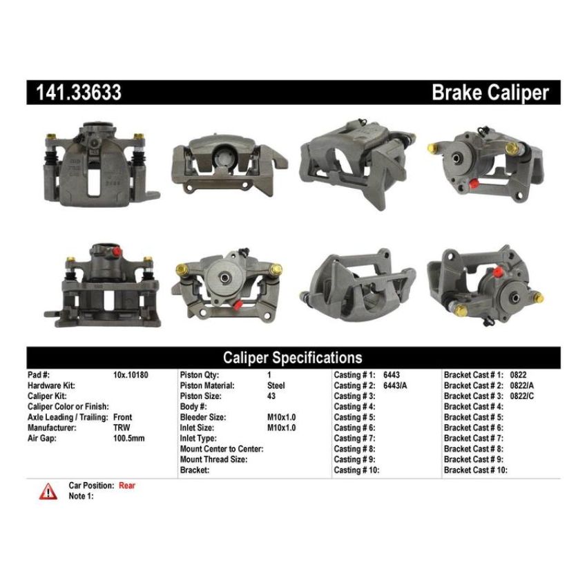 CENTRIC PARTS 141.33633 Centric Semi-Loaded Brake Caliper EPB