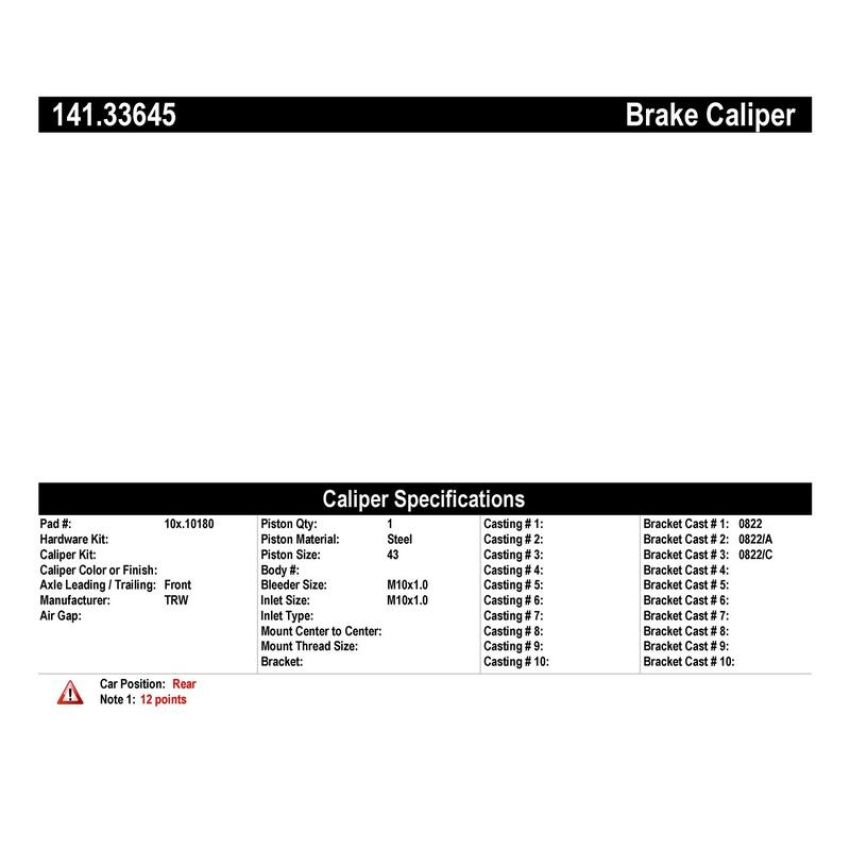 CENTRIC PARTS 141.33645 Centric Semi-Loaded Brake Caliper EPB