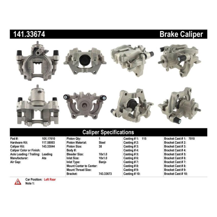 CENTRIC PARTS 141.33674 Centric Semi-Loaded Brake Caliper EPB