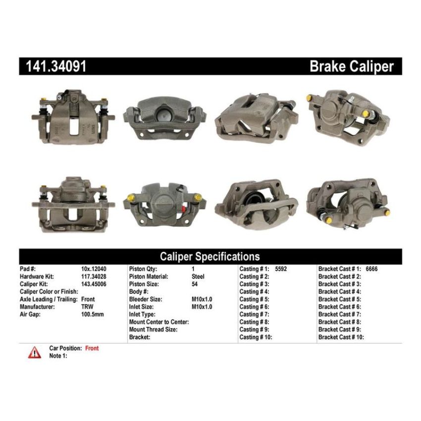 CENTRIC PARTS 141.34091 Centric Semi-Loaded Brake Caliper