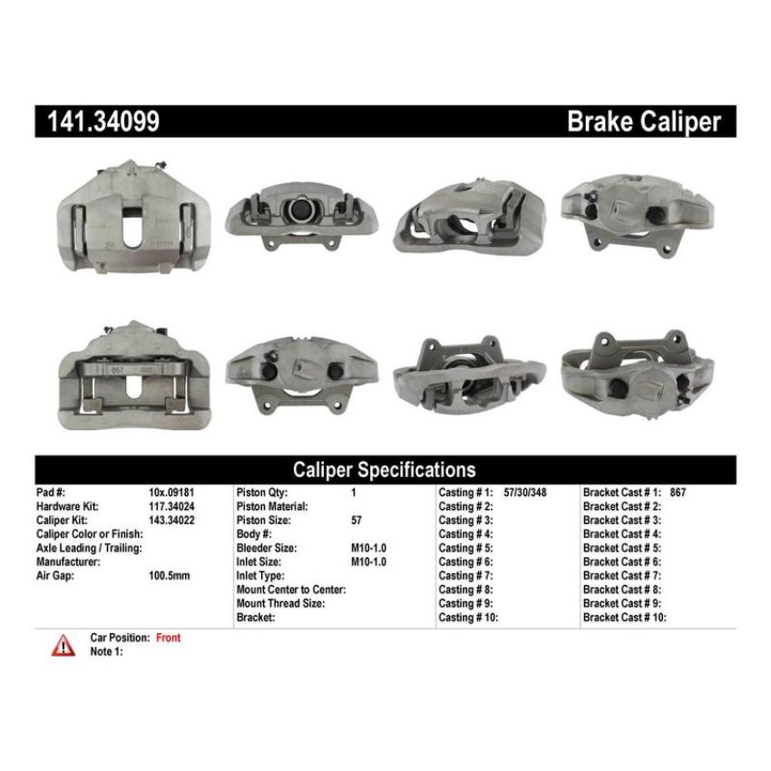 CENTRIC PARTS 141.34099 Centric Semi-Loaded Brake Caliper