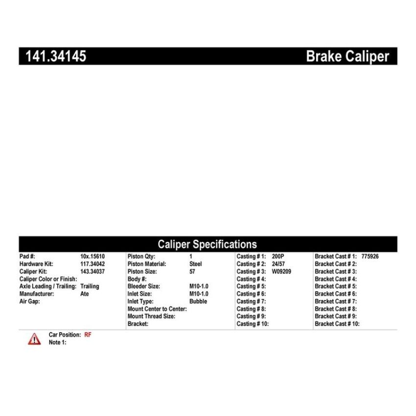 CENTRIC PARTS 141.34145 Centric Semi-Loaded Brake Caliper