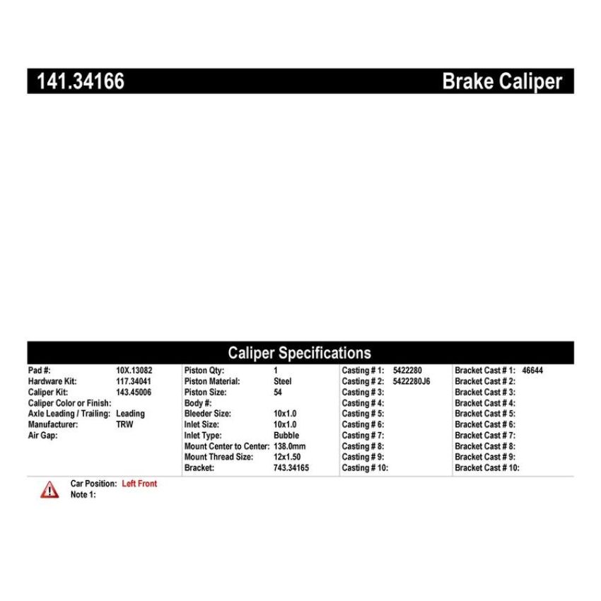 CENTRIC PARTS 141.34166 Centric Semi-Loaded Brake Caliper