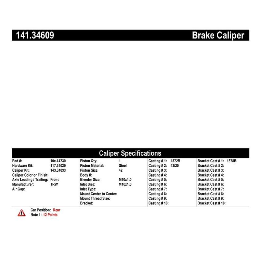 CENTRIC PARTS 141.34609 Centric Semi-Loaded Brake Caliper EPB