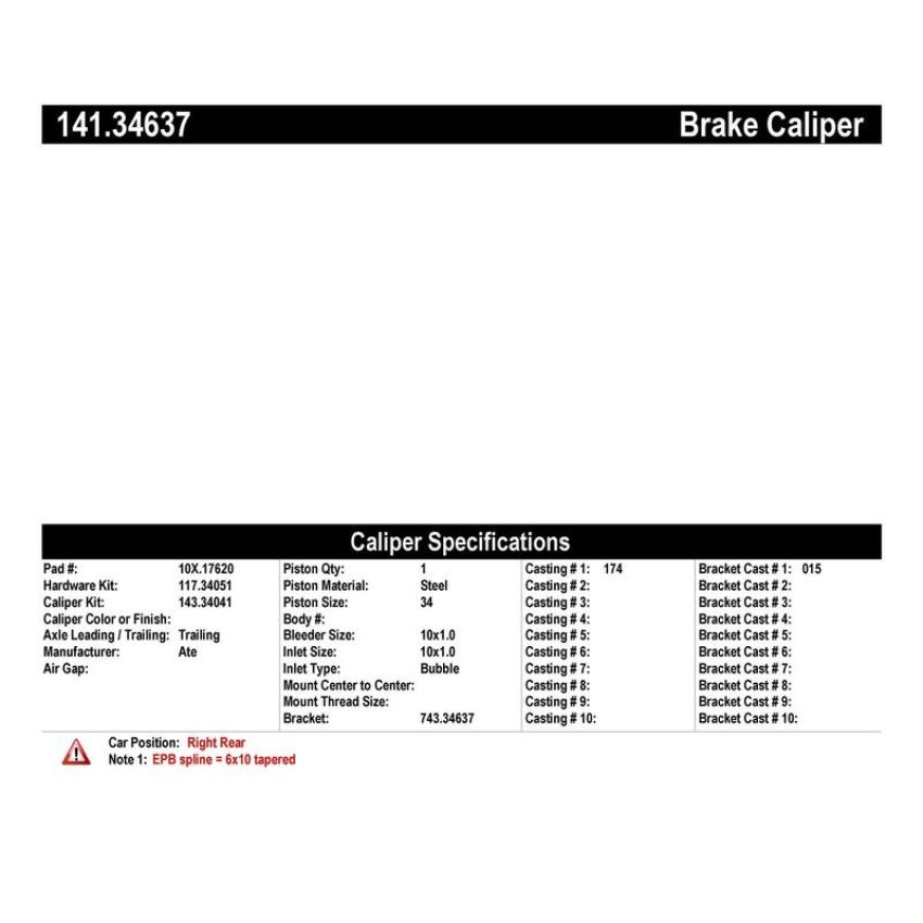 CENTRIC PARTS 141.34637 Centric Semi-Loaded Brake Caliper EPB
