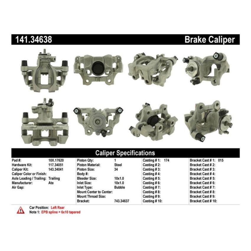 CENTRIC PARTS 141.34638 Centric Semi-Loaded Brake Caliper EPB