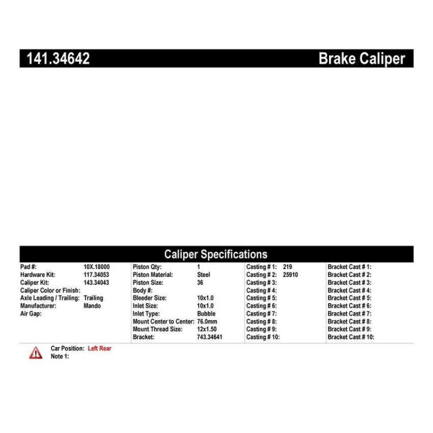 CENTRIC PARTS 141.34642 Centric Semi-Loaded Brake Caliper