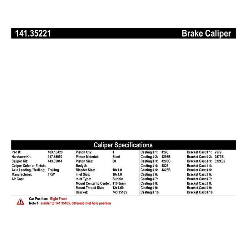 CENTRIC PARTS 141.35221 Centric Semi-Loaded Brake Caliper