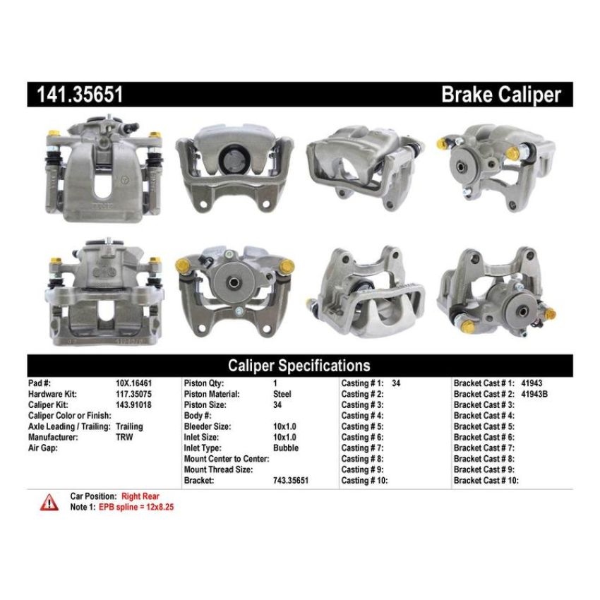 CENTRIC PARTS 141.35651 Centric Semi-Loaded Brake Caliper EPB