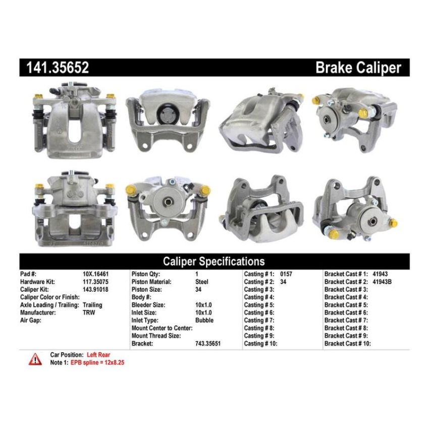 CENTRIC PARTS 141.35652 Centric Semi-Loaded Brake Caliper EPB