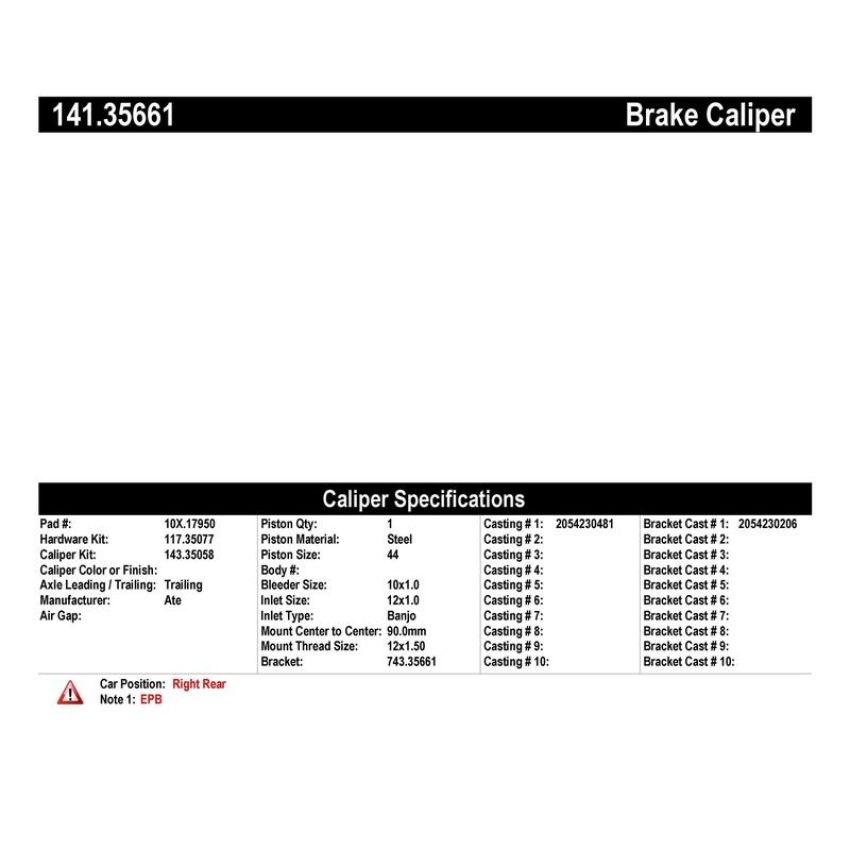 CENTRIC PARTS 141.35661 Centric Semi-Loaded Brake Caliper EPB