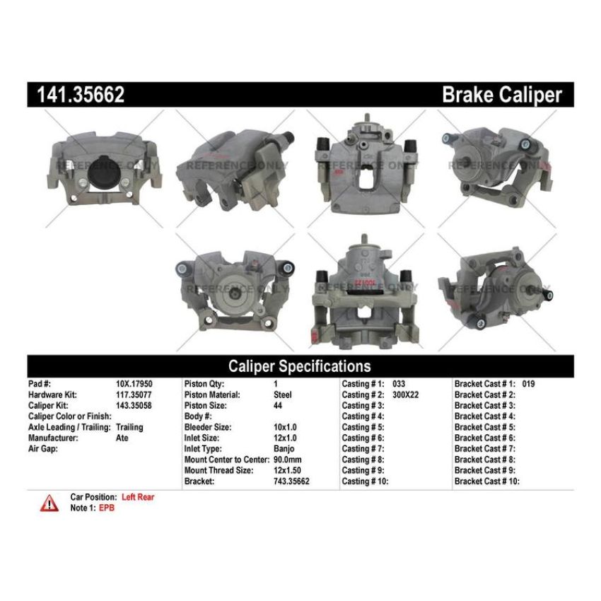 CENTRIC PARTS 141.35662 Centric Semi-Loaded Brake Caliper EPB