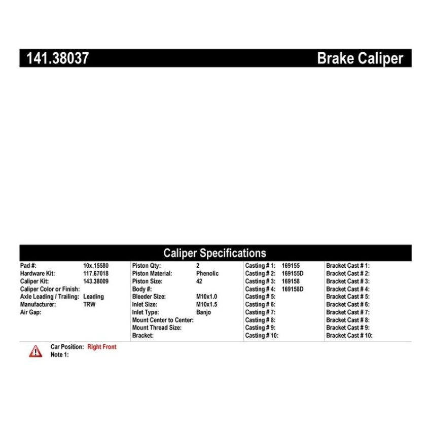 CENTRIC PARTS 141.38037 Centric Semi-Loaded Brake Caliper with New Phenolic Pistons