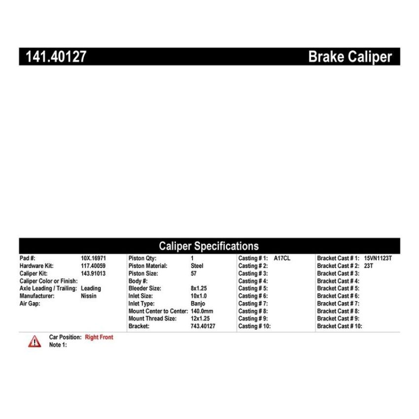 CENTRIC PARTS 141.40127 Centric Semi-Loaded Brake Caliper