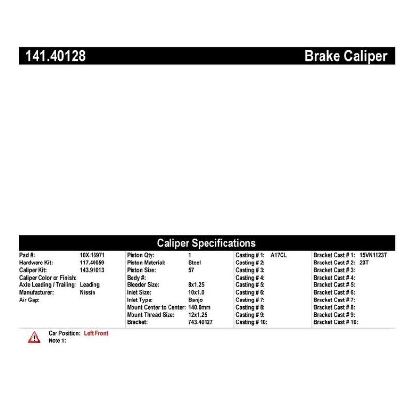 CENTRIC PARTS 141.40128 Centric Semi-Loaded Brake Caliper