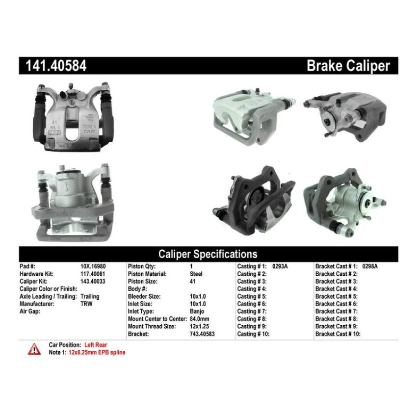 CENTRIC PARTS 141.40584 Centric Semi-Loaded Brake Caliper EPB