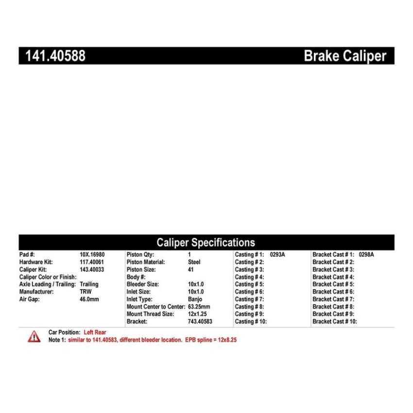 CENTRIC PARTS 141.40588 Centric Semi-Loaded Brake Caliper EPB