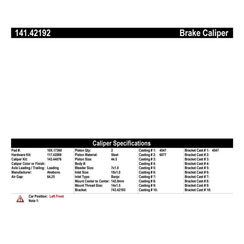 CENTRIC PARTS 141.42192 Centric Semi-Loaded Brake Caliper