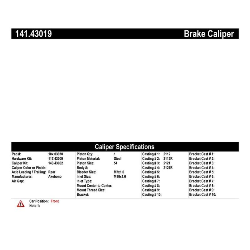 CENTRIC PARTS 141.43019 Centric Semi-Loaded Brake Caliper
