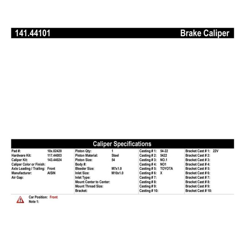 CENTRIC PARTS 141.44101 Centric Semi-Loaded Brake Caliper