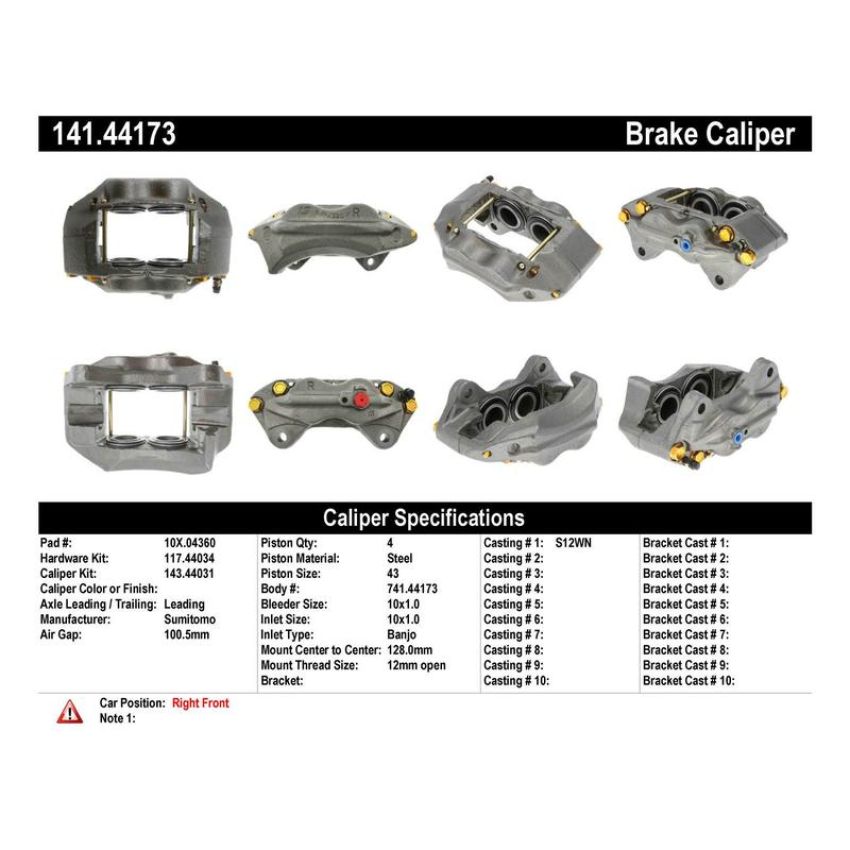 CENTRIC PARTS 141.44173 Centric Semi-Loaded Brake Caliper