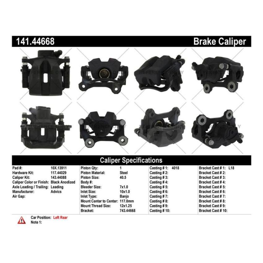 CENTRIC PARTS 141.44668 Centric Semi-Loaded Brake Caliper