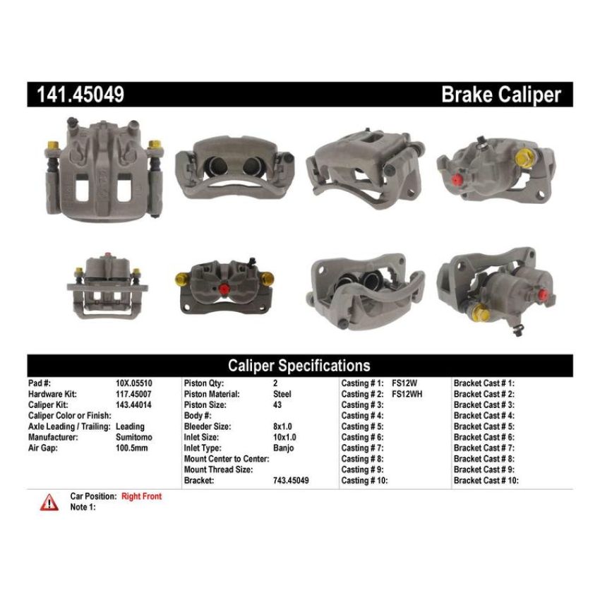 CENTRIC PARTS 141.45049 Centric Semi-Loaded Brake Caliper