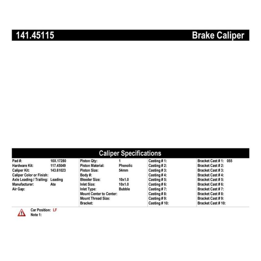 CENTRIC PARTS 141.45115 Centric Semi-Loaded Brake Caliper