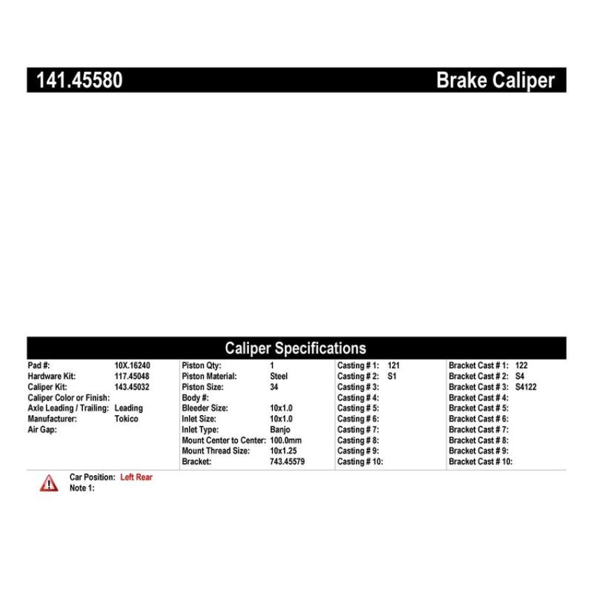 CENTRIC PARTS 141.45580 Centric Semi-Loaded Brake Caliper