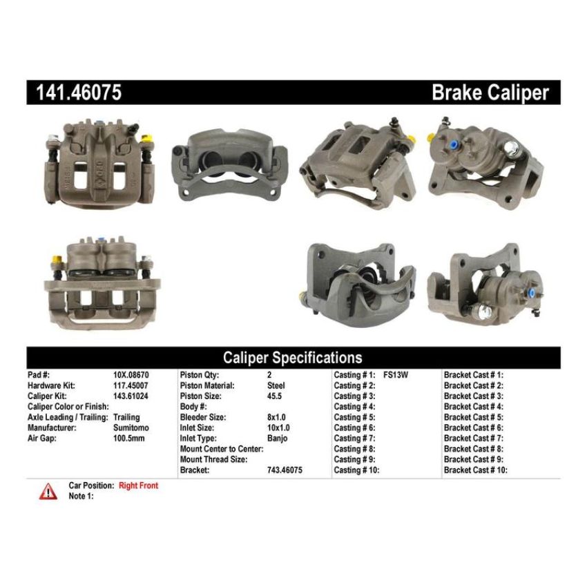 CENTRIC PARTS 141.46075 Centric Semi-Loaded Brake Caliper