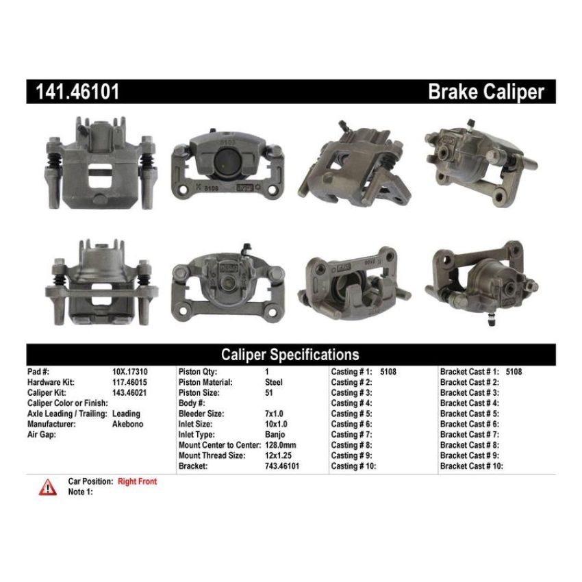 CENTRIC PARTS 141.46101 Centric Semi-Loaded Brake Caliper