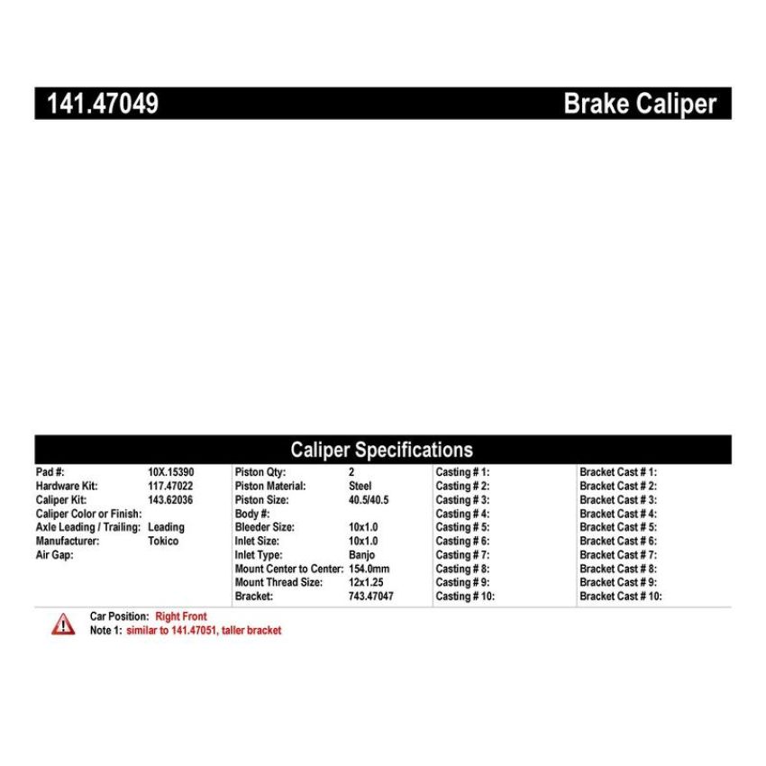 CENTRIC PARTS 141.47049 Centric Semi-Loaded Brake Caliper