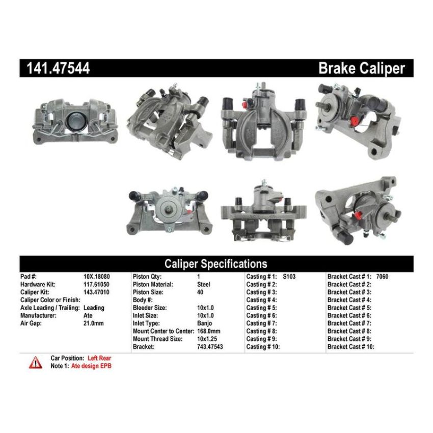CENTRIC PARTS 141.47544 Centric Semi-Loaded Brake Caliper EPB