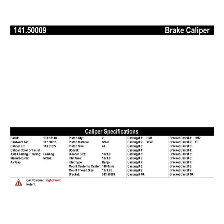 CENTRIC PARTS 141.50009 Centric Semi-Loaded Brake Caliper