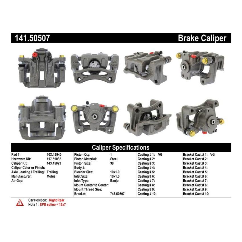 CENTRIC PARTS 141.50507 Centric Semi-Loaded Brake Caliper EPB