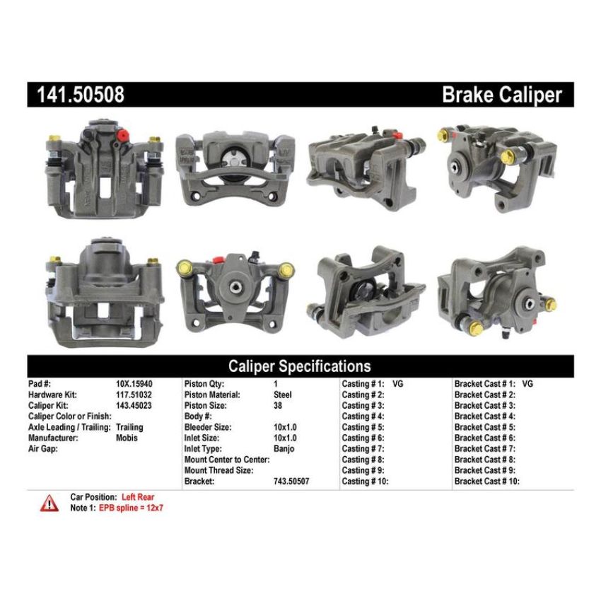 CENTRIC PARTS 141.50508 Centric Semi-Loaded Brake Caliper EPB