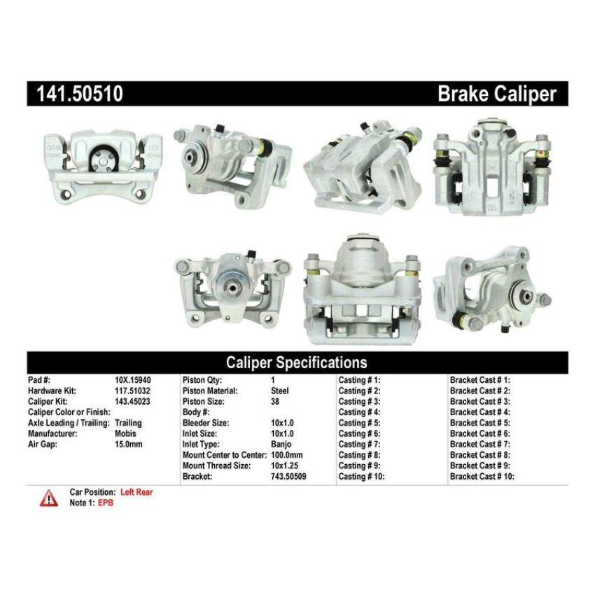 CENTRIC PARTS 141.50510 Centric Semi-Loaded Brake Caliper EPB