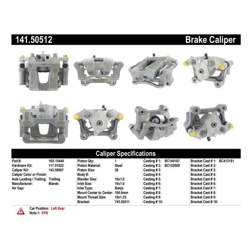 CENTRIC PARTS 141.50512 Centric Semi-Loaded Brake Caliper EPB