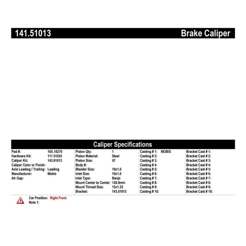 CENTRIC PARTS 141.51013 Centric Semi-Loaded Brake Caliper