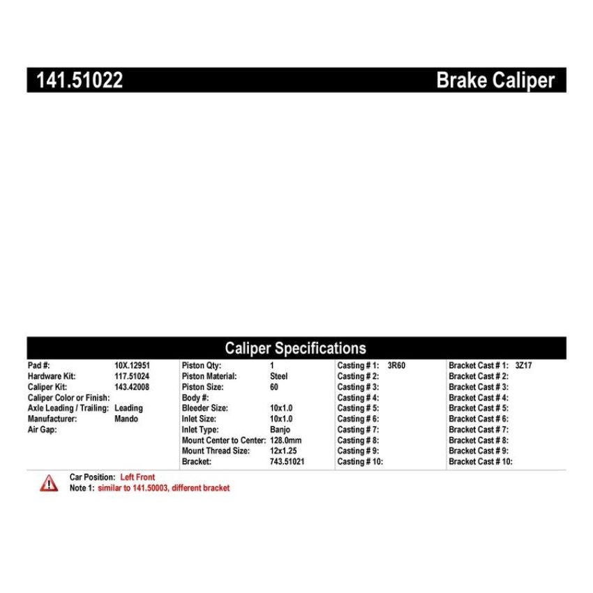 CENTRIC PARTS 141.51022 Centric Semi-Loaded Brake Caliper