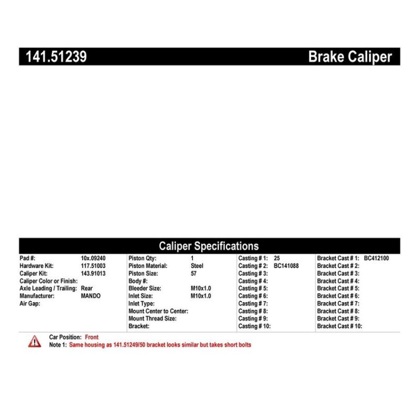 CENTRIC PARTS 141.51239 Centric Semi-Loaded Brake Caliper